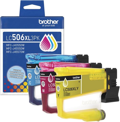 Brother Genuine LC506XL3PK High Yield Ink Cartridges - Cyan, Magenta & Yellow | Compatible with INKvestment 4355, 4555, 4557 Printers