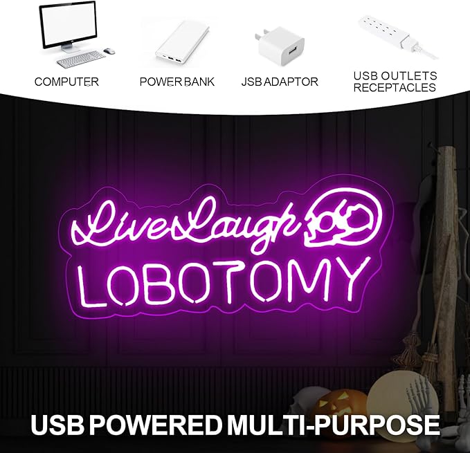 Live Laugh Lobotomy Neon Sign, Gothic Home Decor, Funny Led Neon Light Sign Halloween Yard Decor Event Sign Personalized Gift, Encouraging Light, Pink Led Light for Bedroom, Club