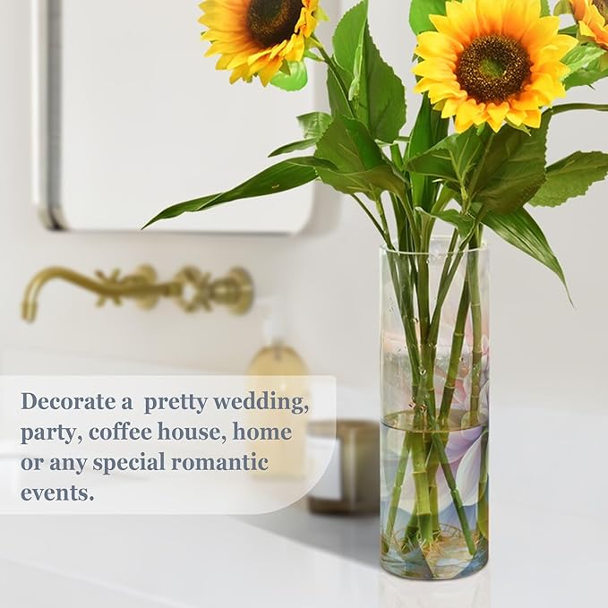 Dahlia Plastic Vase for Flowers 3.9" W x 11.8" H Modern Boho Style Cylinder Clear Vases for Wedding Centerpiece Table Party Home Office Decor