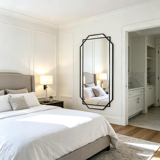 Black 60"x30.5" Full Length Wall Mirror, Large Bathroom Rectangular Mirror with Metal Modern Octagonal Frame, for Entryway,Living Room, Dining Room