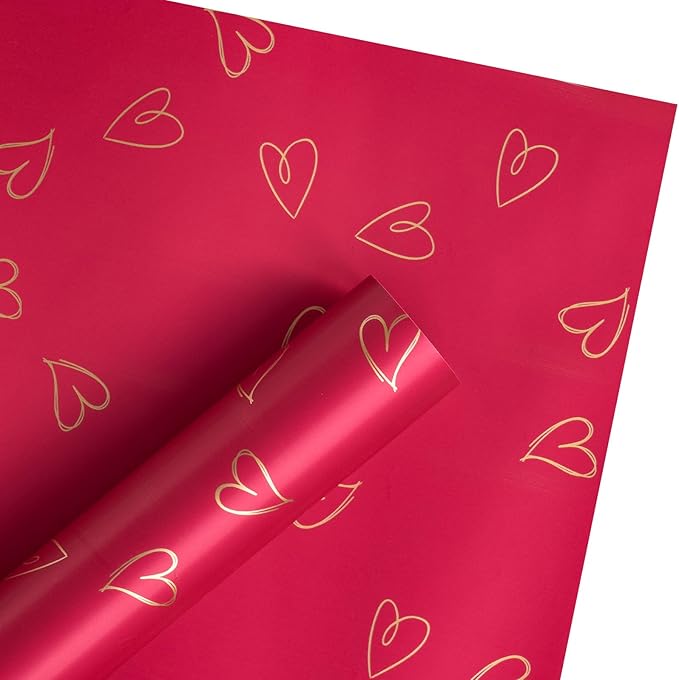 WRAPAHOLIC 20 Sheets Flower Wrapping Paper - 22.8 x 22.8 inch Red Love Design Water-Resistant Floral Bouquet Wrapping Paper, Florist Supplies Packaging for Wedding Birthday Gift DIY