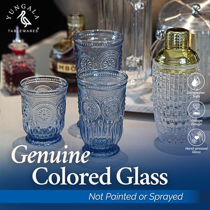 Blue Highball Glasses Set of 6 Tall Drinking Glasses 10 oz