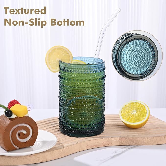 ZMOWIPDL Vintage Hobnail Drinking Glasses Set of 8,Blue 12 oz & 15oz Highball Glass Cups,Kitchen Drinkware Glassware,Embossed Water Tumbler,for Beer,Cocktail,Whiskey,Juice and Various Mixed Drinks