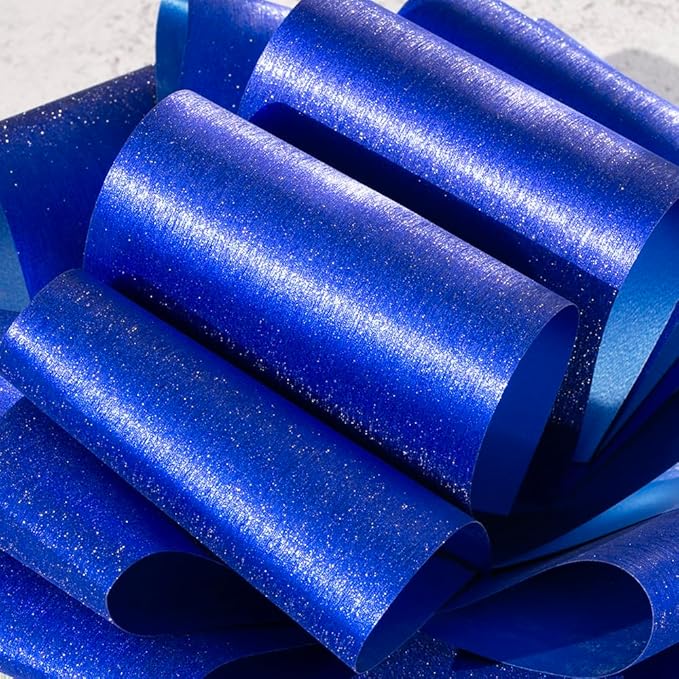 Blue Bows for Gifts– 10 Inch 2 Pack Instant Blue Brushed Glitter Pull Gift Bows for Present Wrapping, Baby Shower Boy, Birthday, Christmas, Weddings & DIY Holiday Decorations