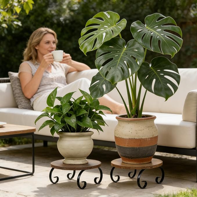 Plant Stand Indoor Outdoor, Vintage Plant Table Corner Flower Stand for 5 to 12 Inch Pots, Sturdy Low Short Plant Holder Stool for Living Rooms, Office, Garden, Patio