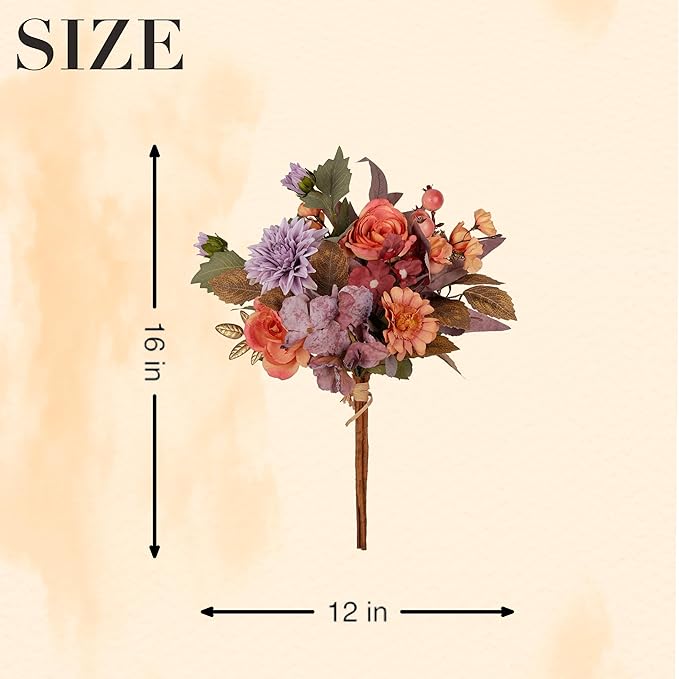 Set of 2 Fall Themed Artificial Flowers Bouquets for Fall Decor, Life-Like Autumn Colored Faux Peonies Dahlias Daises Berries Bouquets for Vase, Fall Floral Arrangement for Home Table Centerpiece