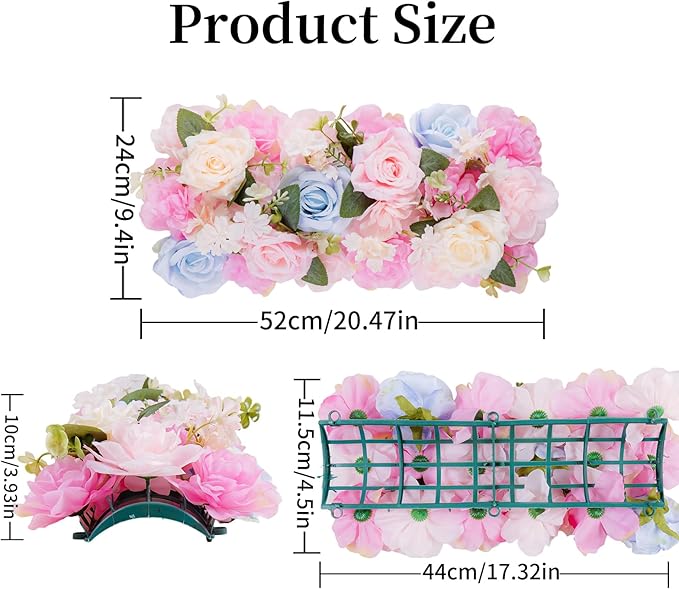 Flower Centerpieces for Tables - 2 Pack Wedding Arch Artificial Flowers Blue&Pink Arrangements Center Piece for Reception, Living Room, Kitchen, Dining Table Runner Decorations(20.5 * 9.4''/52 * 24cm)