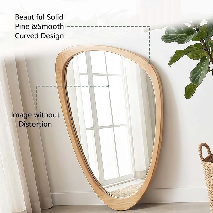 Majnesvon 20x30 Inch Asymmetrical Wall Mirror Wood,Rustic Irregular Shaped Vanity Mirror for Bathroom,Bedroom, Living Room, Entryway, Fireplace,Wall Decor,Solid Wooden Frame (Oak, 20"x30" Inch)