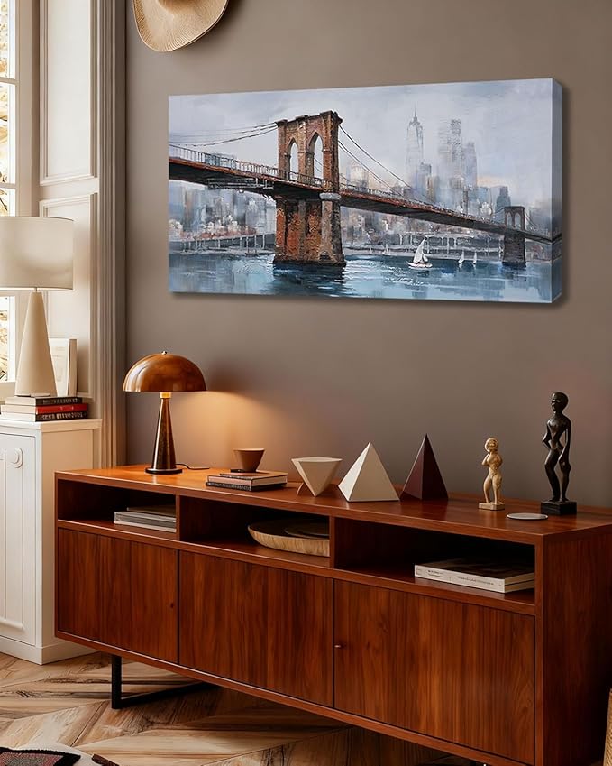 Ardemy Brooklyn Bridge Wall Art, Large Cityscape Canvas Wall Art for Living Room Skyline New York City Pictures Wall Decor Painting Artwork for Walls Bedroom Mens Room Home Office, 40"x20"