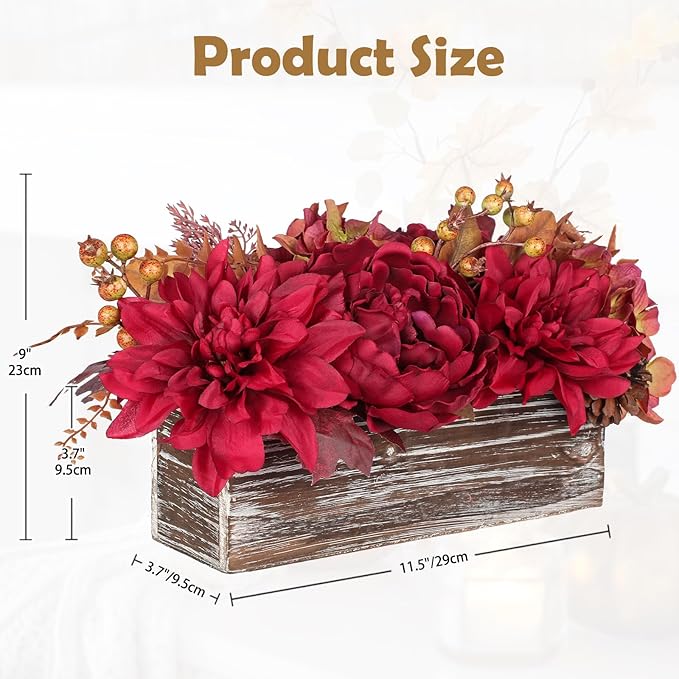 DILATATA Fall Decor Autumn Harvest Floral Centerpiece with Artificial Peony Chrysanthemum Hydrangea Flowers Berries Arrangement for Thanksgiving Party Mantel Fall Decor