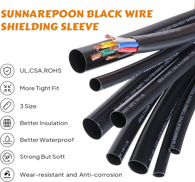 SUNNAREPOON Black Wire Harness Tubing, Car Unshrinkable Insulation Cord Sleeve for Wire Shielding Sheathing Organizer/Protection/Covering (1/2''(13MM) - 10FT(120INCH))