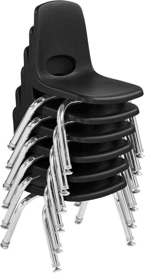 FDP 10" School Stack Chair - Stacking Student Seat with Chromed Steel Legs | Black (6-Pack)