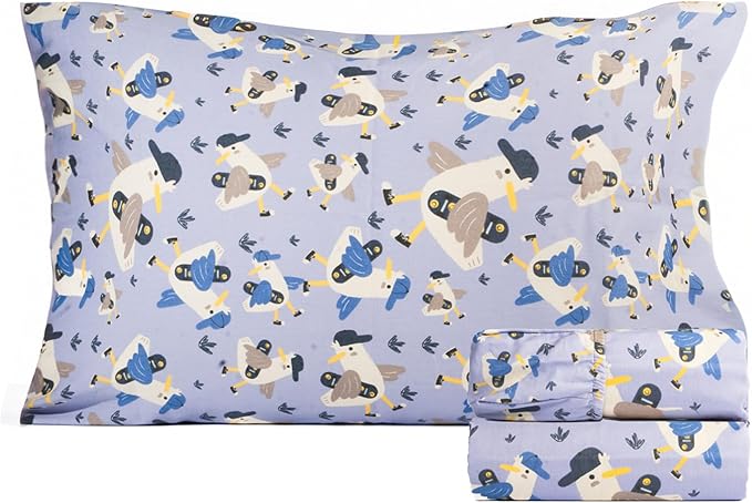 Salt Earth 100% Cotton 210TC Kids Bedsheet, Twin Sheets Set for Toddler Bed, 3 Piece Bedding Set Including Flat Sheet, Fitted Sheet, and Pillowcase, Themed Sheets for a Playful Kids Bed (Duck)