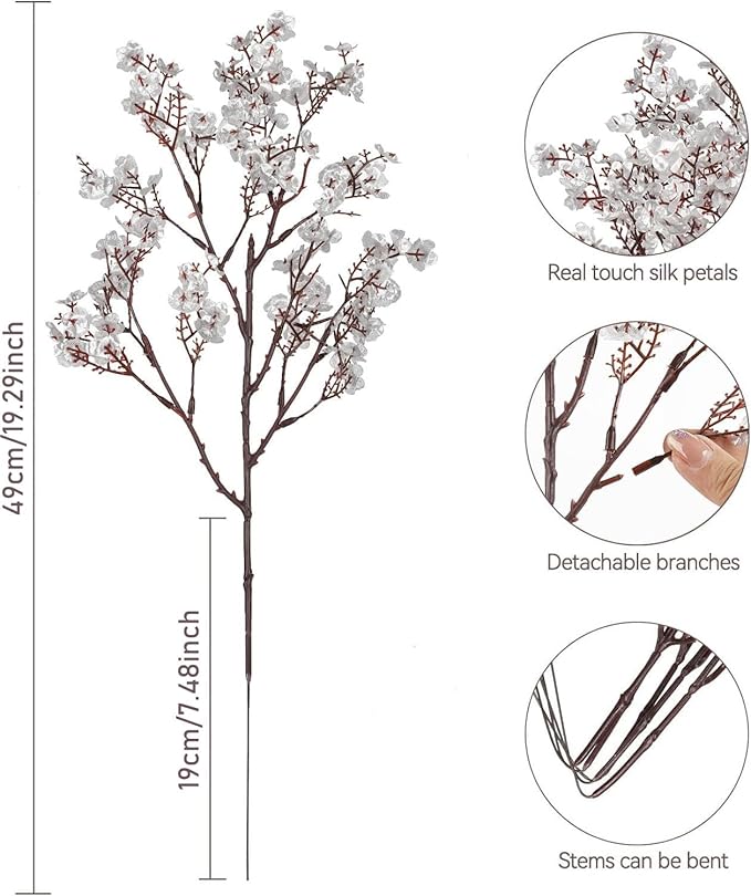 Babys Breath Artificial Flowers, 8 Bundles Real Touch Silvery Fake Flowers Silk Flowers Bulk for Vase Home Office Wedding Spring Christmas Indoor Outdoor Centerpiece Table Party Decorations
