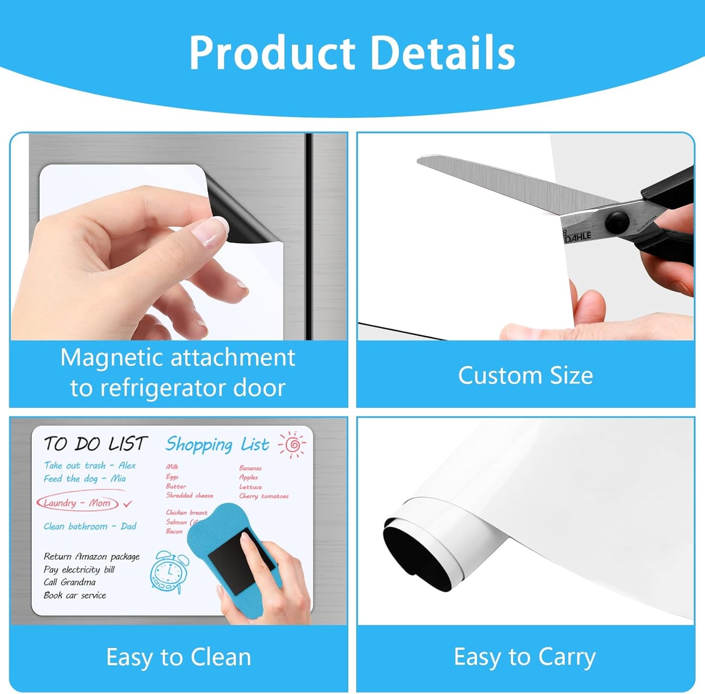 Skiennix Magnetic Whiteboard - 12”x18” Dry Erase Board for Kitchen Organizer | 2 Pack with Markers & Eraser