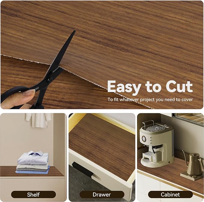 Drawer Shelf Liner for Kitchen Cabinets, Non Adhesive Slip Resistant Shelf Paper Easy to Clean, Strong Grip Thickened Waterproof Washable Mats for Pantry Shelves, Cupboard, Wood Grain, 12 in x 30 FT