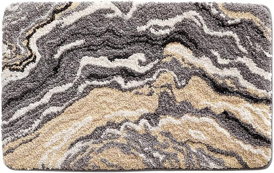 Ankah Luxurious Nordic Bathroom Rug, Extra Soft Fluffy Bath Mat, Absorbent, Non-Slip, Easy to Care and Fast Drying, Modern Style Marble Pattern Shower Rug, Home Decor Accessories, 17.3"x29.9", Brown