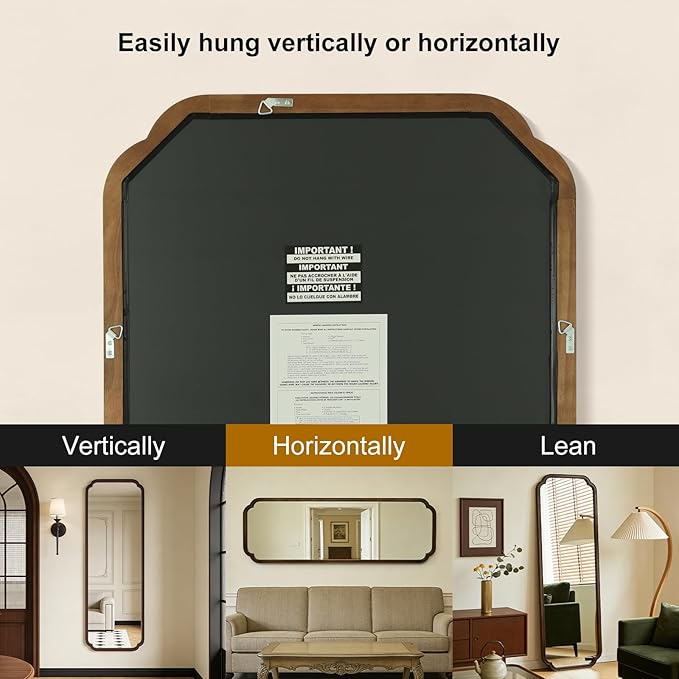 WallBeyond Full Length Mirror Wall Mounted 65"x22", Rustic Wooden Frame Floor Mirror, Large Full Body Mirror for Bedroom, Leaning or Hanging Against Wall (Walnut Solid Wood)