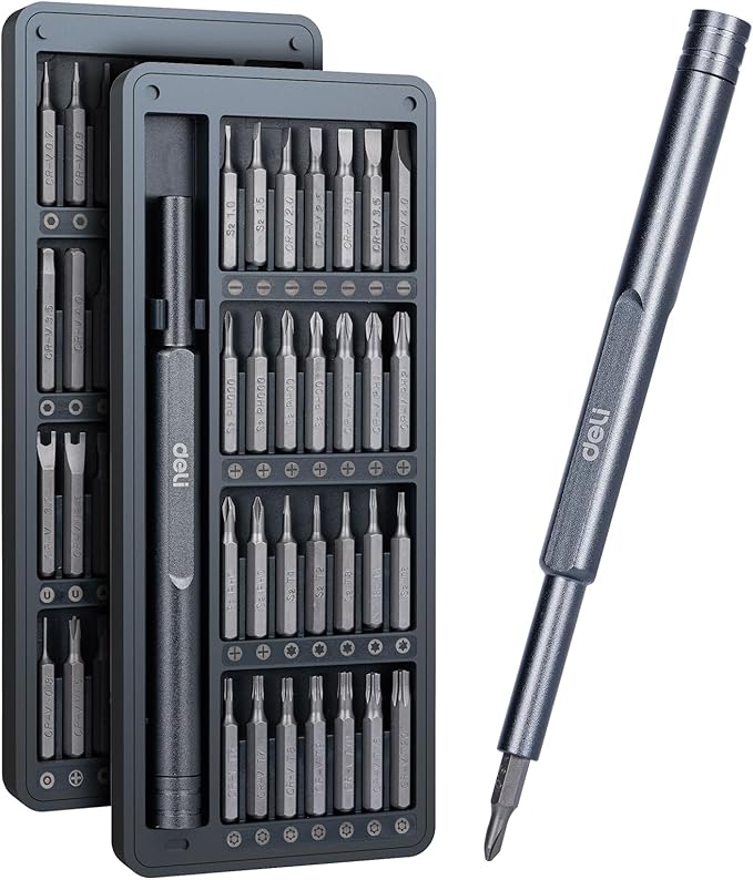 Deli 57-in-1 Precision Screwdriver Sets Magnetic Mini Repair Tool Kit for Home, DIY, Computer, Controller, Glasses, Drone, Watch, Phone, Pad, Switch, PS5, XBOX, Macbook, Electronic. Gift for man.
