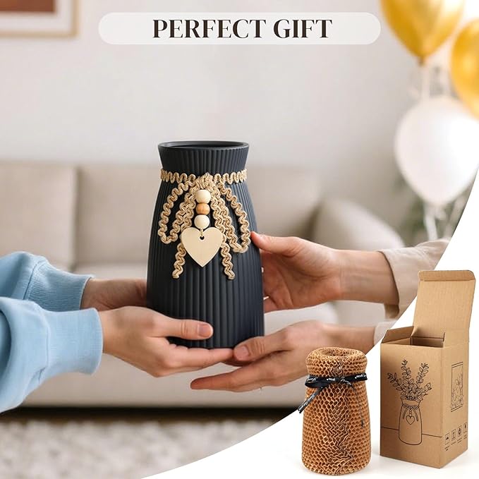 JOHOUSE Black Ceramic Vase, Small Flower Vase for Pampas Grass, Home, Living Room, Dining Table, Farmhouse, Office Decor, Bedroom, Table, Kitchen Shelf, Minimalist Modern Home Decoration