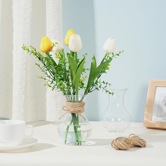 12 Pack Plastic Vases for Flowers with Jute Twine, Flower vasevases for centerpieces, Lightweight Plastic Vases for Centerpieces for Home Party Wedding Deco