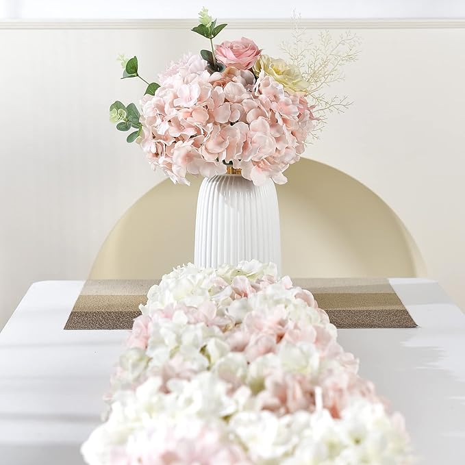 10PCS Artificial Hydrangea Flowers, Fake Hydrangea Silk Flowers Heads with Stems for Wedding Home Party Shop Baby Shower Decoration-Light Pink