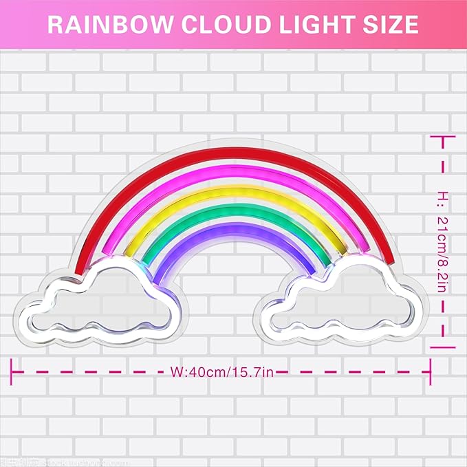 Neon Sign Light, Neon Rainbow Light for Kids USB Powered Rainbows LED Signs for Bedroom, Neon Sign for Wall Decor, Colorful Rainbow Cloud LED Sign, Party, Nightlight, Gift