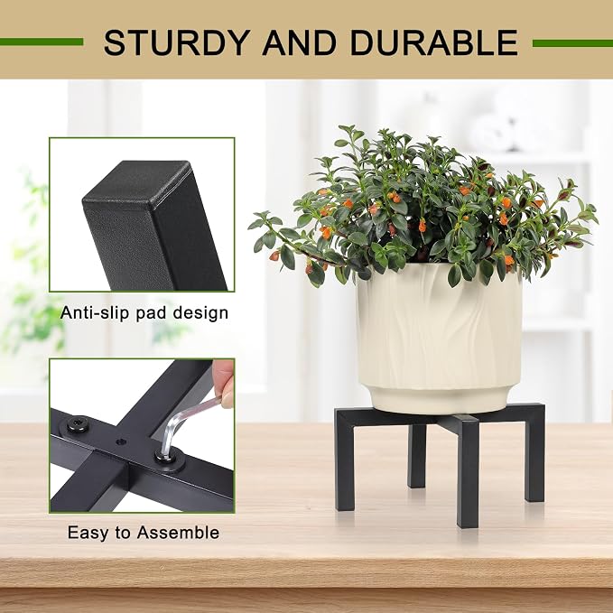 Plant Stand Indoor Outdoor, Heavy Duty Metal Plant Pot Holder, Mid Century Modern Planter Stands, Floor Flower Pot Holder, Fit 5-15 Inches Pots (Black, Fit 5-15 inch pots)