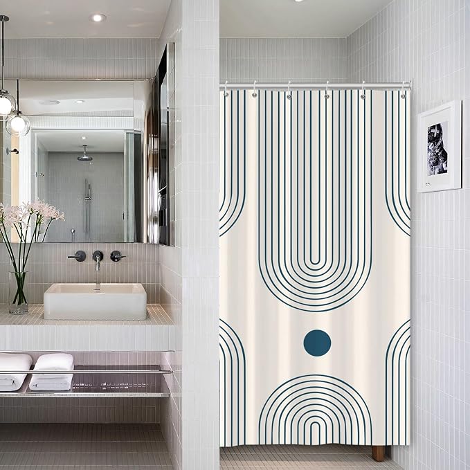 Mid Century Modern Shower Curtain Abstract Minimalist Arch Sun Lines Geometric Aesthetic Bath Curtain Boho Bathtub Decorations Waterproof Fabric Bathroom Curtain with Hooks 36x72 inch