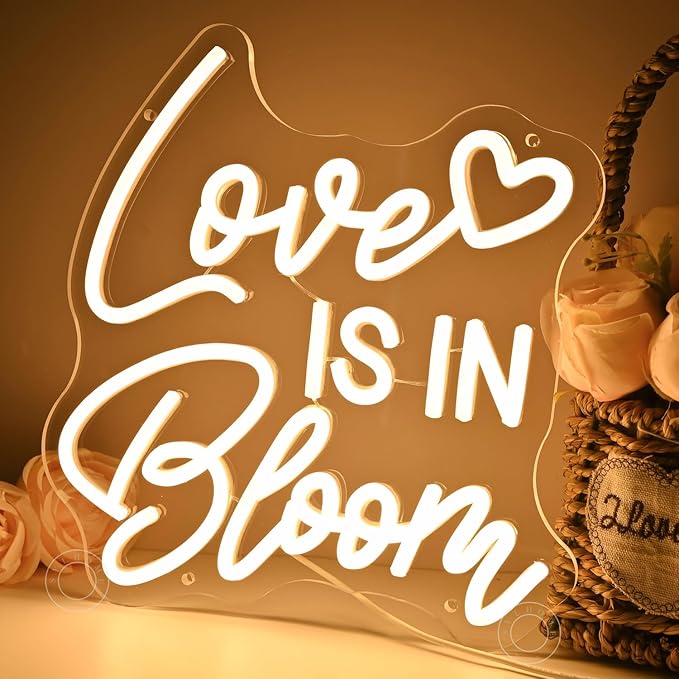 SYLHOME Love Is In Bloom Led Neon Light Sign Heart Bedroom Nursery Wall Sign Decor Wedding Birthday Bridal Shower Party Engagement Proposal Backdrop 11.81" X 11.14" USB