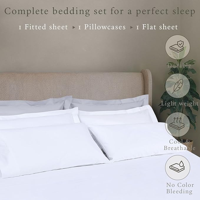 Threadmill - White Full Sheets Set, Soft 100% Cotton Cooling Sheets Deep Pockets Snug Fit Elastic, 500 Thread Count, 4-Pc, Beats Egyptian Cotton Claims (Solid - Pure White)