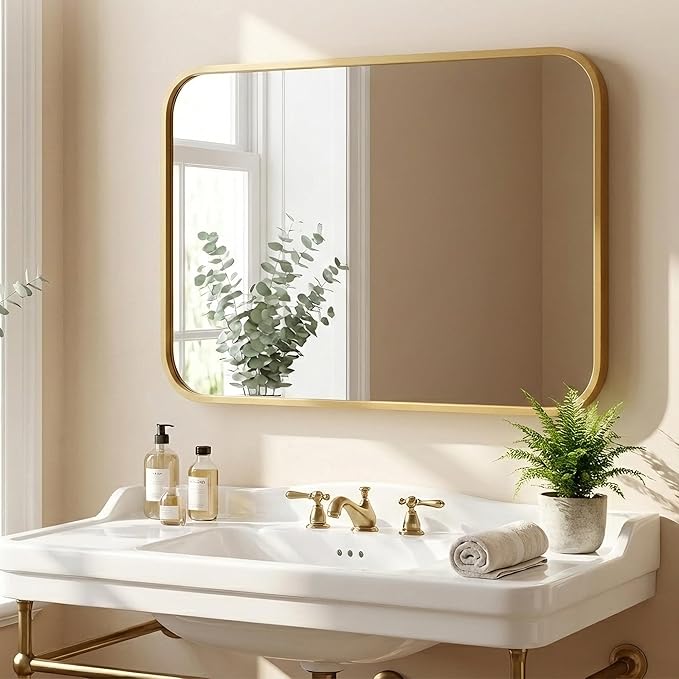 2-Pack 24x36 Inch Antique Gold Bathroom Vanity Mirrors | Flush Mount Deep Set Metal Wall Mirror for Over Sink | HD Shatterproof Glass, Rustproof