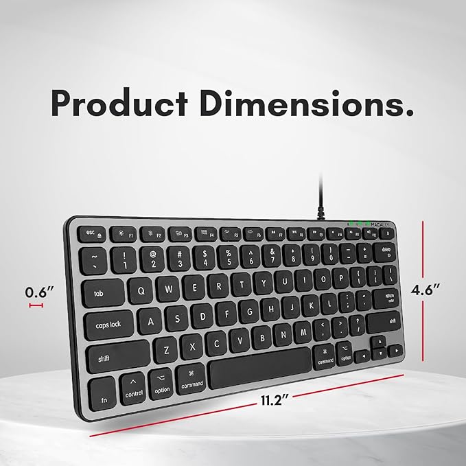 Macally Backlit Wired Keyboard for Mac | Compatible Apple Keyboard (Small and Compact) Comfortable All Day Typing USB Keyboard for MacBook Pro/Air, iMac, Mac Mini/Pro (Space Grey)