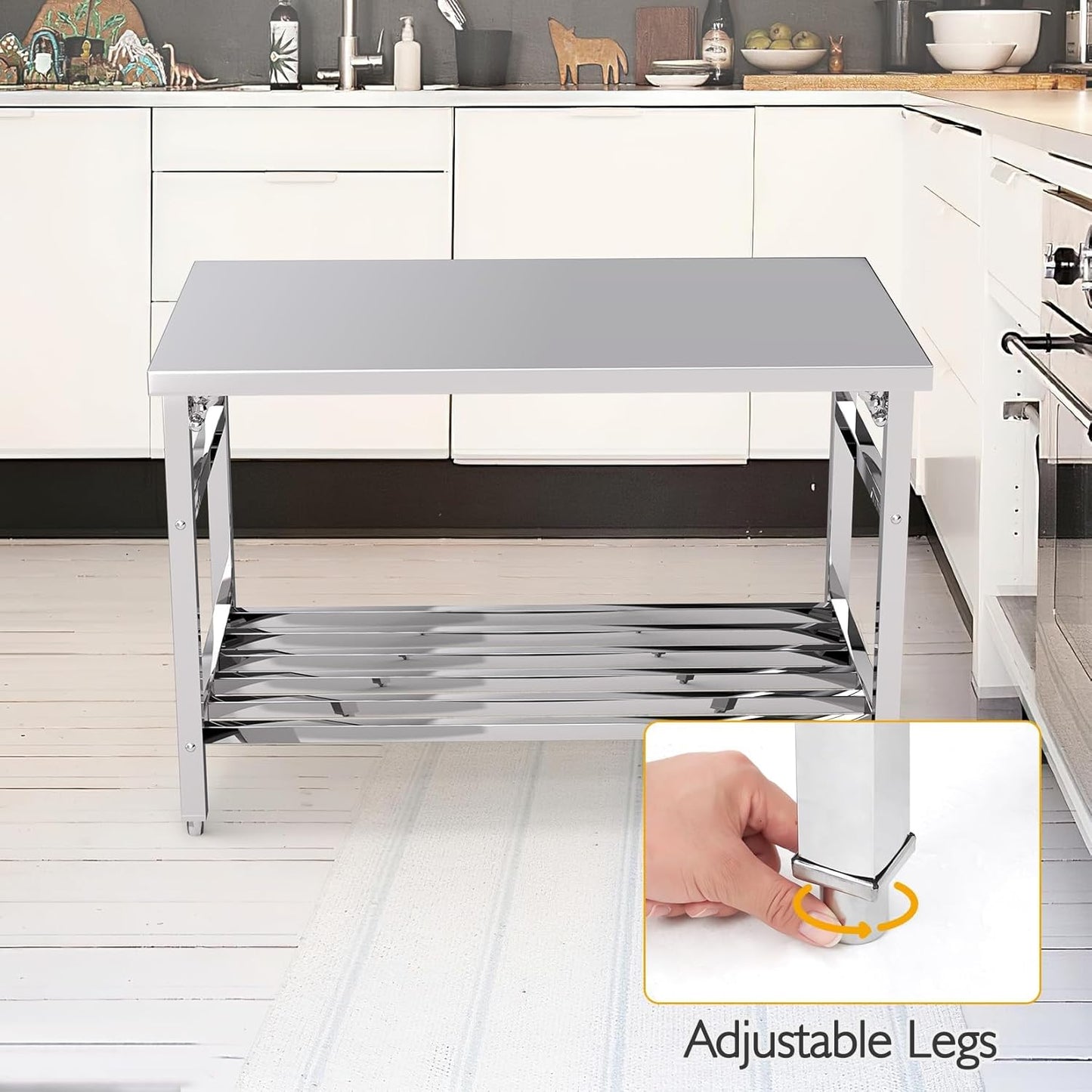 Stainless Steel Commercial Work Table - Heavy Duty 48" x 24" Folding Prep Table with Adjustable Undershelf