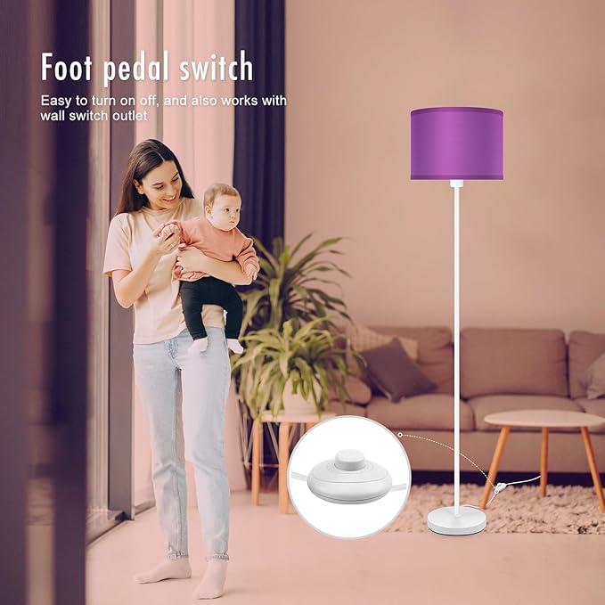 Floor Lamp for Bedroom, Purple Standing Lamp, Modern Stand Up Lamps with Lampshade, 59" Tall Lamp, Foot Switch, Small Corner Lamp Decor for Kids Room, Living Room , Den, Office(NO Bulb,E26 Base)