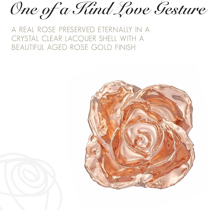 Forever Rose Enchanted Preserved with Real Gold Dipped Rose Lasts Forever | Includes Wood Base & Glass Dome | Rose Gold Roses Assembled by Hand in The USA | Romantic Gifts for Women