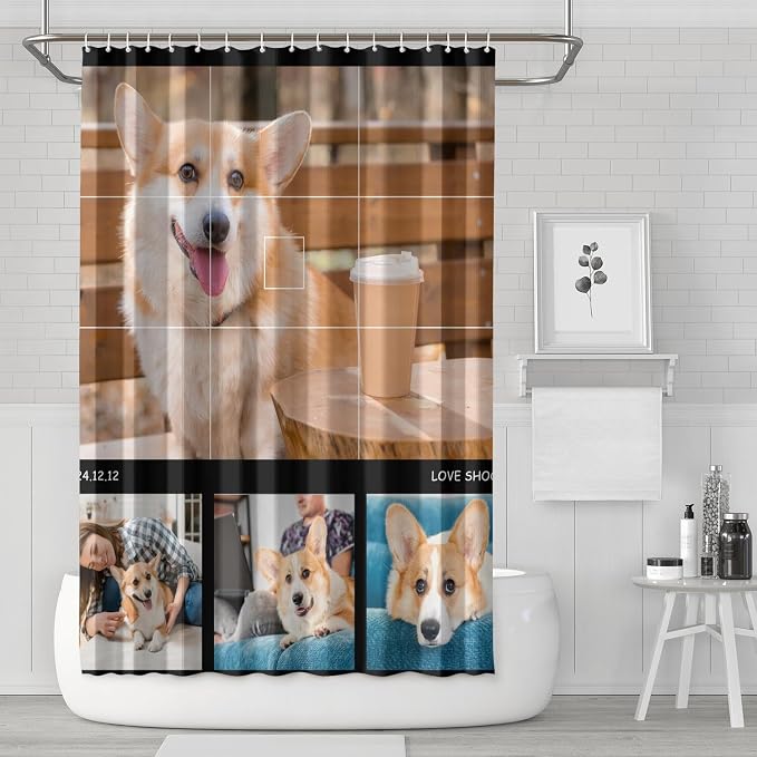 Personalized Shower Curtain Set Custom Photo Shower Curtains Modern Minimalist Home Bathroom Curtain Decor with 12 Hooks 72 Inch Wide * 72 Inch High