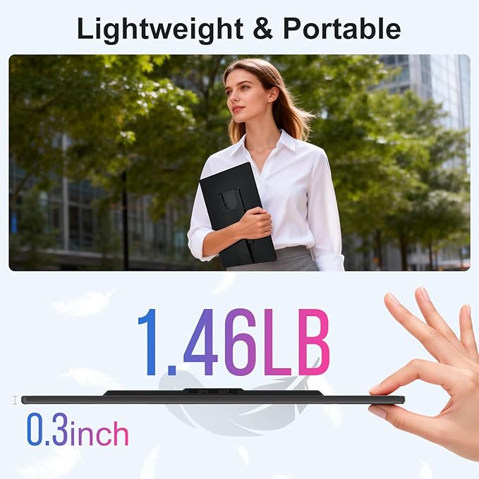 Portable Monitor 16" 1200P FHD Laptop Screen Extender, Horizontal Vertical Monitors with Detachable Kickstand, Built-in Speakers, Plug & Play Computer Gaming Travel Monitor for Wins Mac Chrome Phone