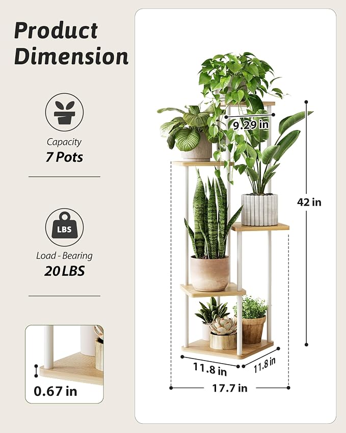 GENTINGBRO Tall Plant Stand Indoor 5 Tiered Plant Shelf for Multiple Plants Coner Shelf Stand Wood Plant Stand Metal Shelving for Living Room Bedroom Balcony Patio White