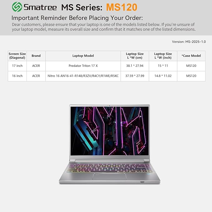 Smatree MS120 Hard EVA Protective Sleeve Case with Stand Compatible for 17 inch Acer Predator Triton 17 X Gaming Laptop, for 16 inch Acer Nitro 16 Gaming Laptop - AN16 Waterproof Sleeve