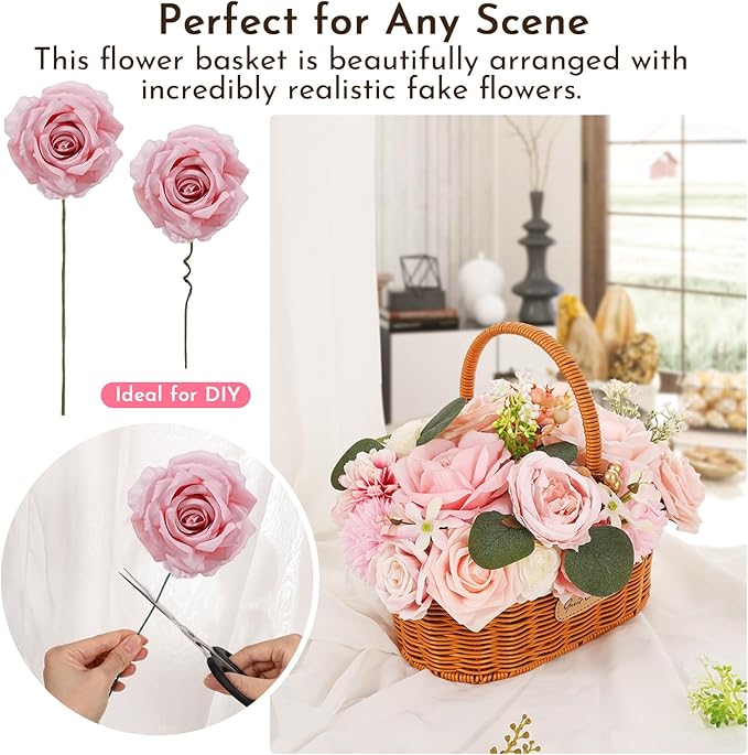 Artificial Flowers Combo Box Set Pink Roses Floral Fake Flowers Realistic Touch Flowers with Stems for Wedding Bouquets Table Centerpieces Home Decor