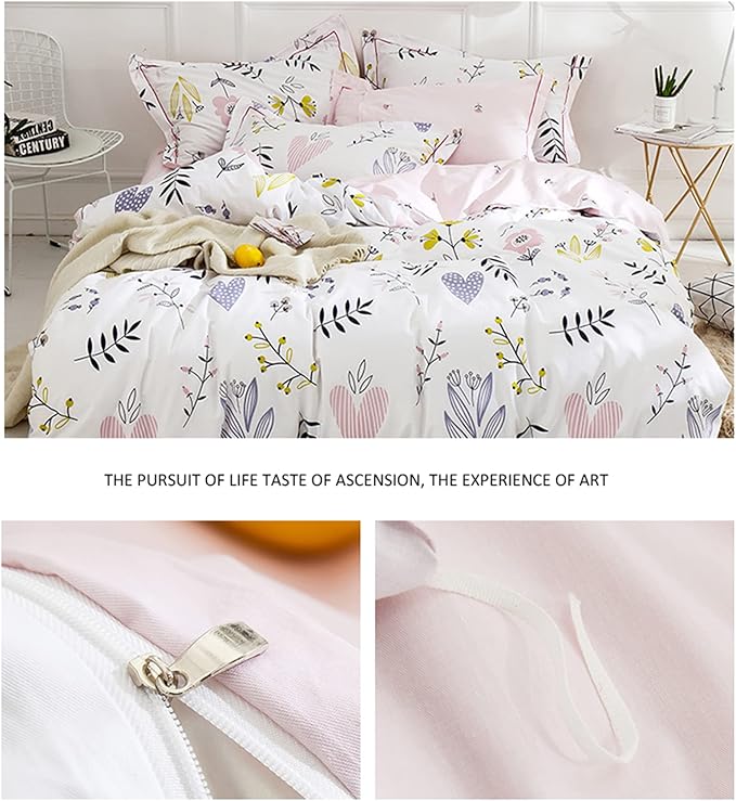 HighBuy Girls Duvet Cover King Floral Aesthetic Coquette Bedding Set White Pink Premium Cotton Teens Flower Bedding Set King Kids Comforter Cover Soft Branches Bedding Collection King Pink