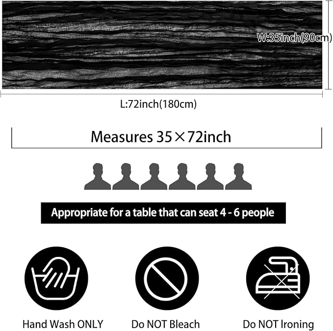 12 Pack Boho Gauze Table Runner 35x72 Inch - Rustic Cheese Cloth Long Table Runner for Wedding, Bridal Shower, Birthday Party Decor (Black)