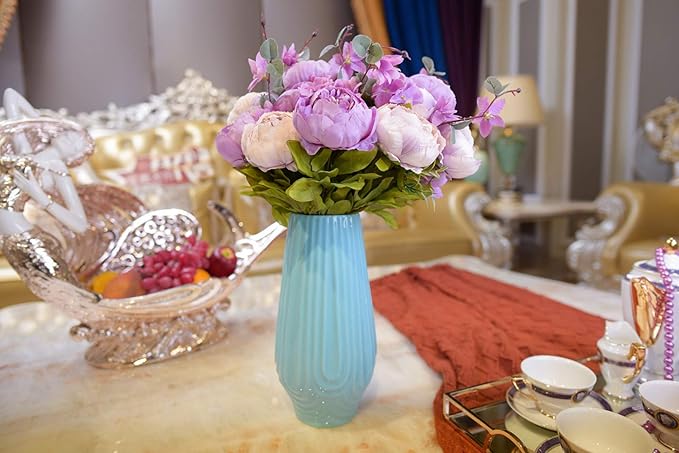 Fule 2 Pack Large Artificial Peony Silk Flower Bouquets Arrangement Wedding Centerpieces (New Purple)