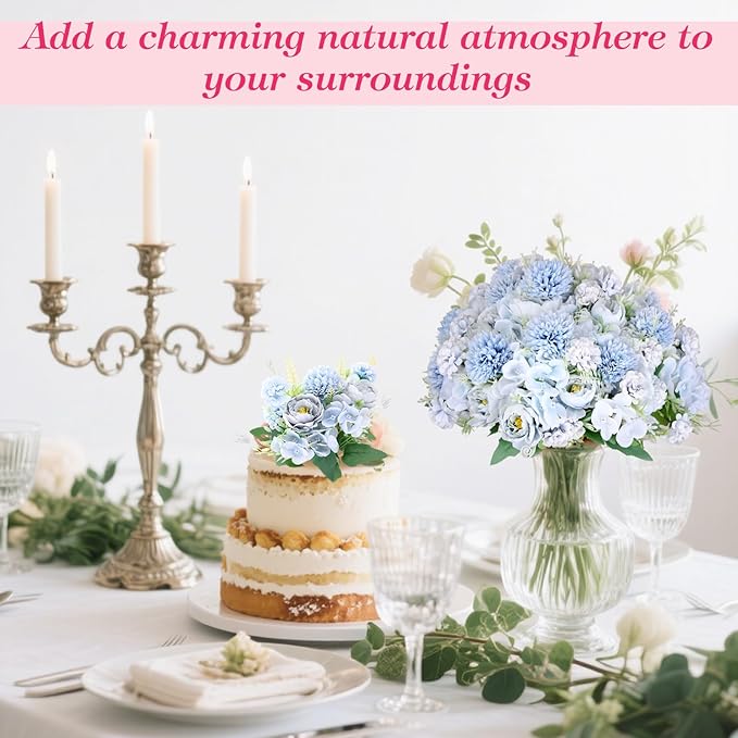 Olgaa 12 Bundles Peonies Artificial Flowers Silk Flowers Fake Peony Bouquet Faux Peonies Flowers Bulk for Wedding Decor Centerpiece Table Decorations (Light Blue)