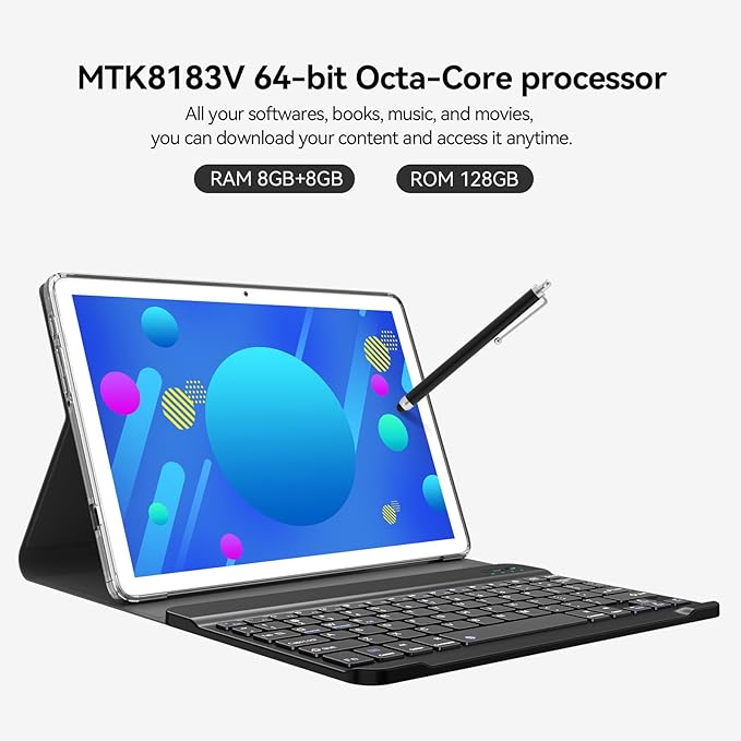 SUNTUNG Tablet, 2026 Latest 10 inch Android 14 Tablet, MTK8183 Octa-Core, 16GB 128GB 1TB Expansion, 2.4/5G WiFi, 21MP Camera, Gemini AI 2.0, Tablets with Keyboard, Mouse, Case etc