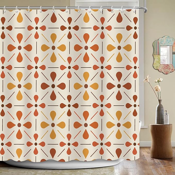 APROPHIC Mid Century Shower Curtains for Bathroom, Vintage Geometric Bathroom Decor Set, Washable Kitchen Retro Decorations Waterproof Polyester Fabric Shower Curtain with Hooks, 72x72 Inch
