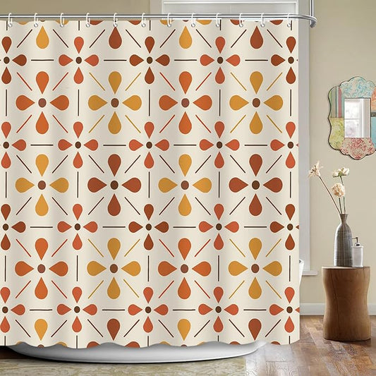 APROPHIC Mid Century Shower Curtains for Bathroom, Vintage Geometric Bathroom Decor Set, Washable Kitchen Retro Decorations Waterproof Polyester Fabric Shower Curtain with Hooks, 72x72 Inch