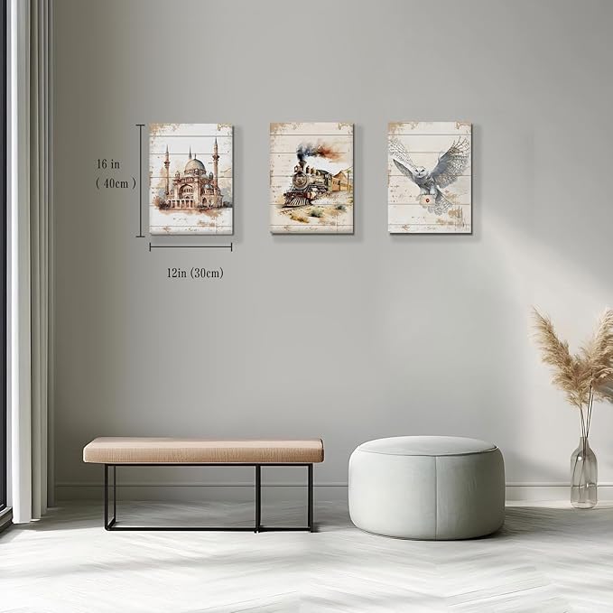 Magic Castle Canvas Wall Art Magic Express Train Snowy Owl Pictures Paintings Wall Decor Watercolor Magic Potter Nursery Posters Print Artwork for Kid Boy Bedroom Playroom Home Decoration 12x16 3pcs