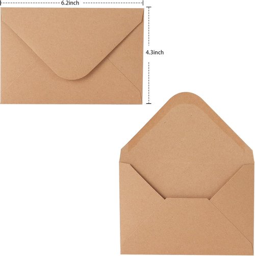 Kraft Envelopes - V-Flap 4 x 6 Inch | 50 Pack Brown Card Envelopes with Water Base Adhesive